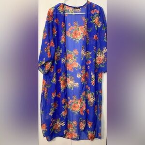 Fashion Nova Floral Sheer Kimono - Blue / Orange